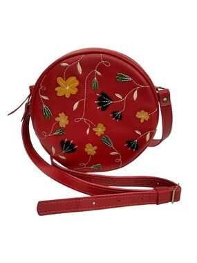 Portland Leather Folklore Ruby Red Limited Large Circle Crossbody Bag Rare